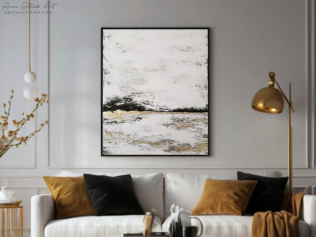 obrazy HORYZONT SPOKOJU II Abstrakcyjny obraz ze złotem, ręcznie malowany, 100x70 cm