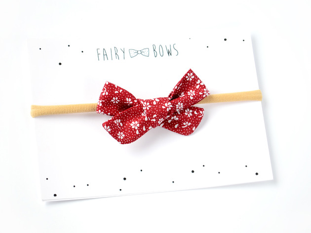 Opaska kokardka wiązana mała bordowa łączka FairyBows