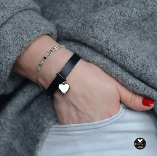 bransoletki skórzane black silver love 17