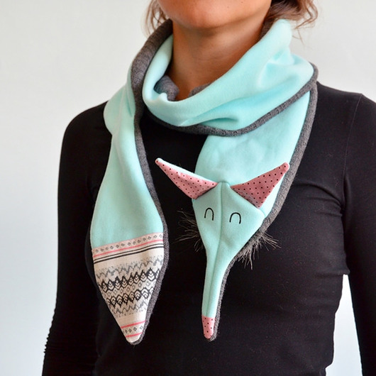 szale damskie Szalik lis mięta z różem