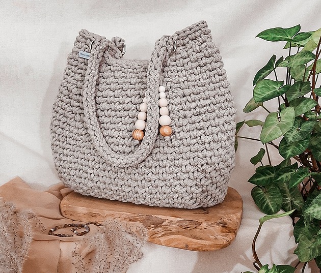 torby na ramię Duża pleciona torebka na ramię Belly bag - perłowa