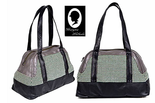 torby na ramię Skóra naturalna + wełna TOREBKA OLIWKA 100% handmade