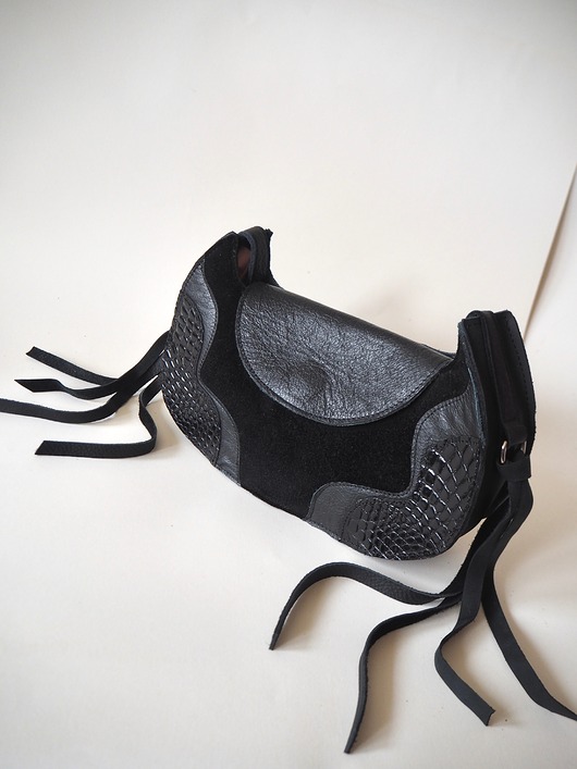 torby na ramię Skórzana czarna torebka handmade z upcyklingu