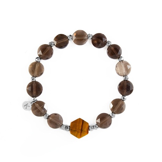 bransoletki z kamieni naturalnych Bransoletka z brązowych Kwarców i kamieniem odwagi - Wersja Srebrna