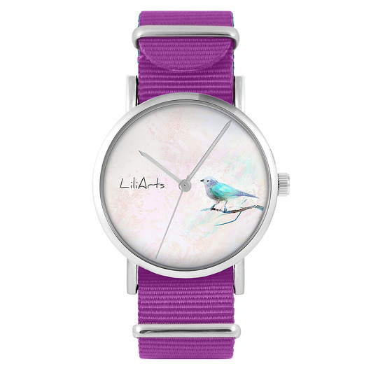 zegarki damskie Zegarek - Turkusowy ptak - amarant, nylonowy