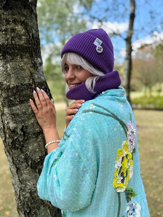 czapki damskie Czapka beanie z bawełny logo kolorowe Fiolet