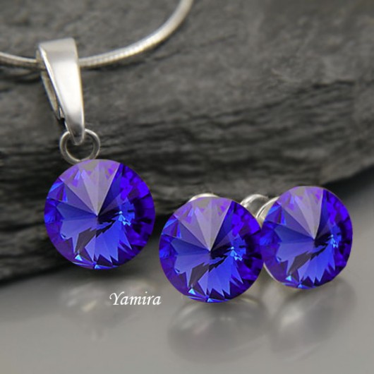 komplet kryształ Swarovski Rivoli Sapphire 8mm yamira