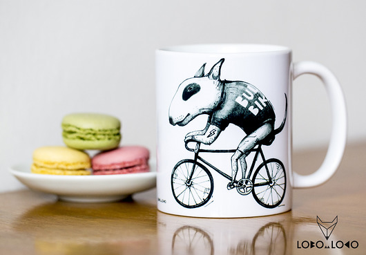 kubki Kubek z Bulterierem na rowerze