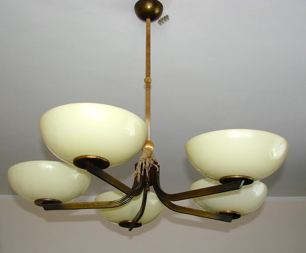 lampy wiszące Mosiężny żyrandol, lata 30