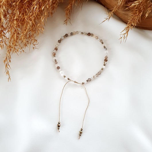 beżowa bransoletka z agatem LEI handmade 