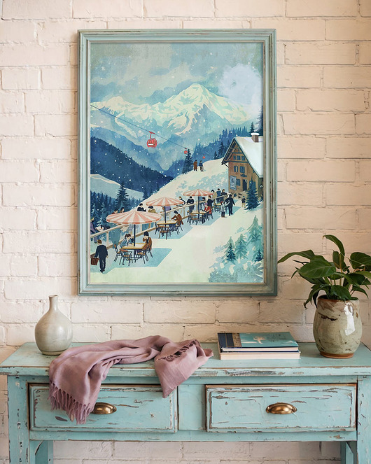 plakaty Schronisko w górach - zimowy plakat z góram