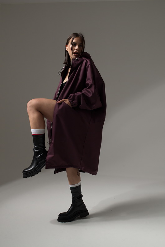 płaszcze damskie Płaszcz longline hoodie oversize burgund