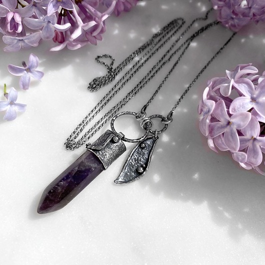 srebrne naszyjniki Ametystowe wahadełko