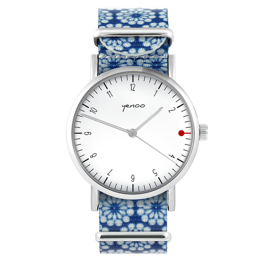 zegarki damskie Zegarek - Simple biały - niebieski, kwiaty