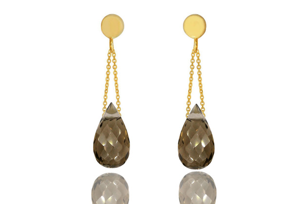 kolczyki złote Earrings Kwarc Dymny Krople złoto 585