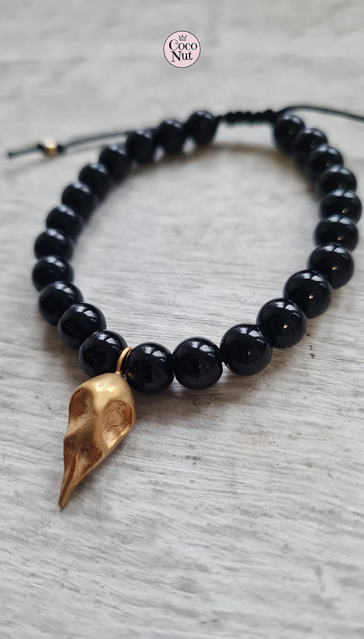 biżuteria męska BIRD złocony mosiądz, bransoleta na sznurku