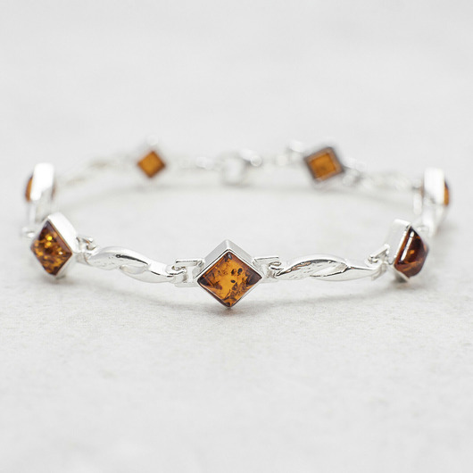 bransoletki srebrne Bransoletka z bursztynem koniakowym i srebrem 925