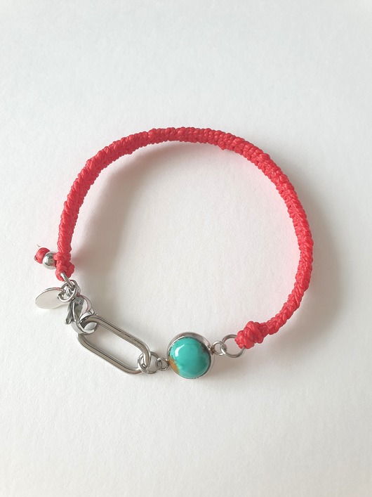 bransoletki z kamieni naturalnych Bransoletka BOHO ręcznie tkana, czerwona z turkusem, wodoodporna