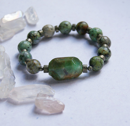 bransoletki z kamieni naturalnych UNIKAT - chryzopraz, turkus, piryt