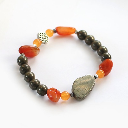 bransoletki z kamieni naturalnych UNIKAT - Piryt surowy, karneol, agat ognisty, hematyt