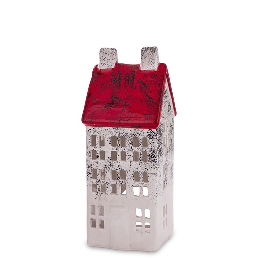 dekoracje świąteczne Domek ceramiczny biały z czerwonym dachem, 18x7x7 cm KEDOM small