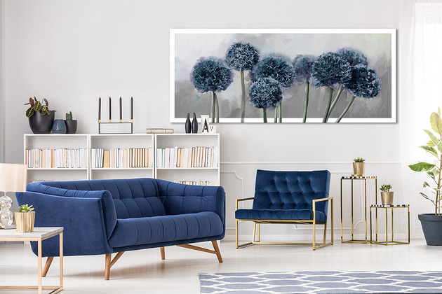 OBRAZ NA PŁÓTNIE - GRANATOWE  KWIATY 150x60cm LUdesign gallery