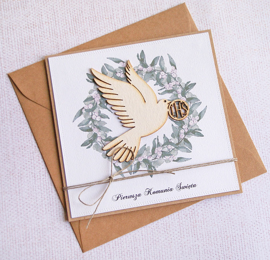 kartki na komunię Kartka z życzeniami : I Komunia Święta : gołąb II