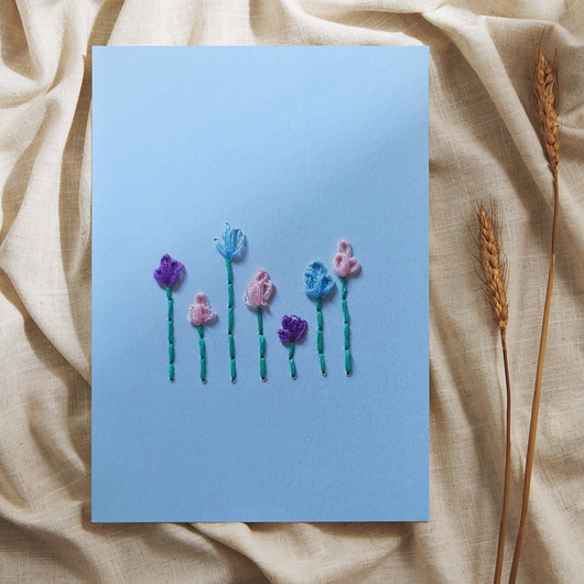 kartki scrapbooking Kartka okolicznościowa haftowane kwiaty