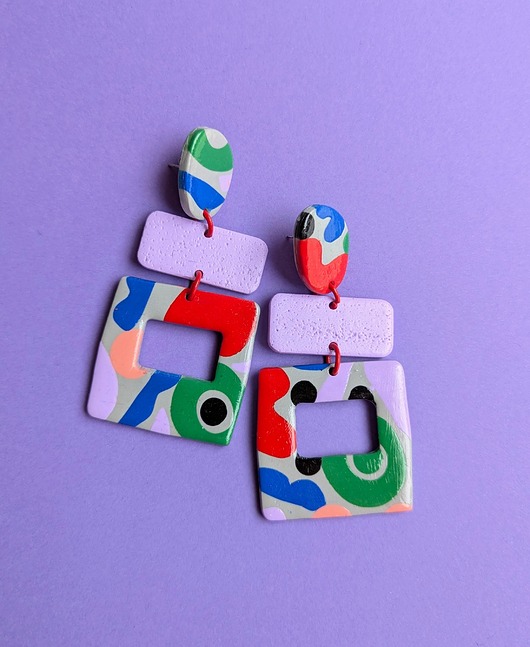 kolczyki z masy plastycznej Kolczyki wiszące geometryczne