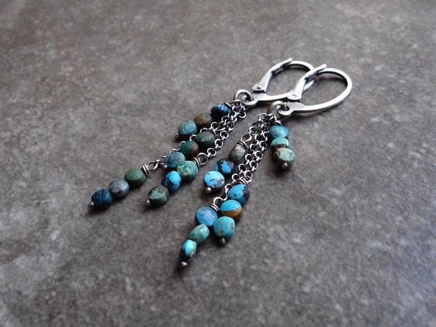 kolczyki srebrne Kolczyki srebrne turkusowe gałązki