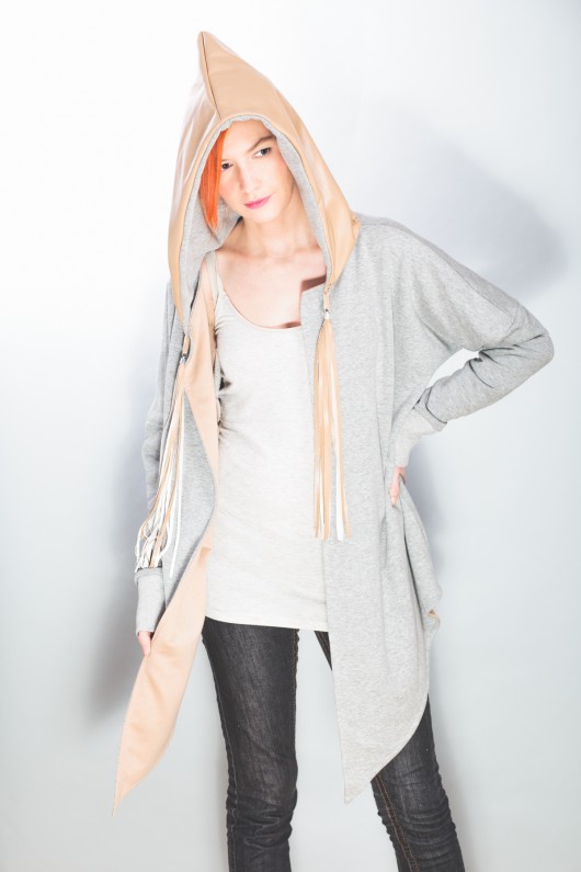 Bluza kardigan płaszcz S/M M/L kaptur skóra  Benni