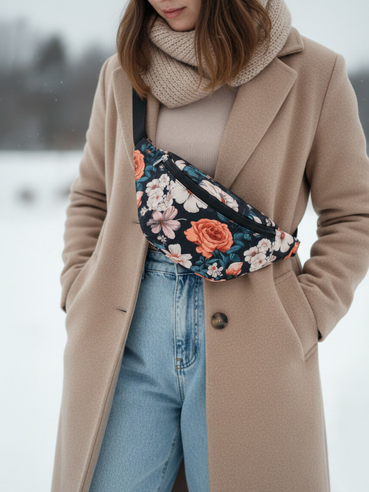 saszetka nerka Nerka damska pikowana wodoodporna Kwiaty Npik02