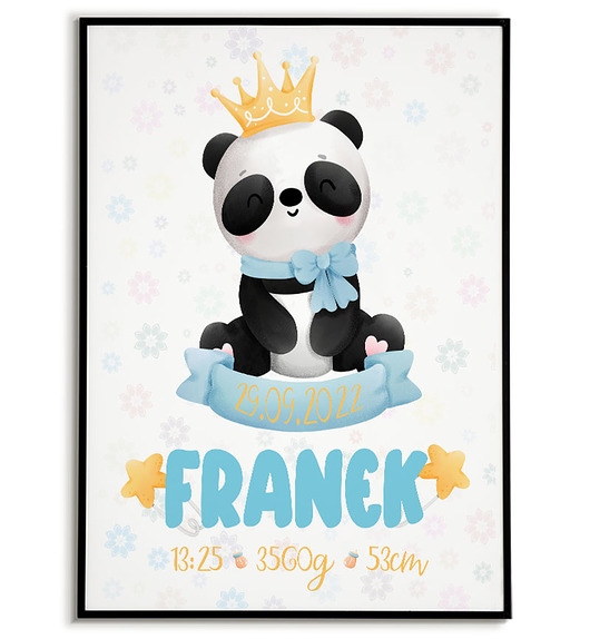 plakaty Plakat panda METRYCZKA dla dziecka Z IMIENIEM