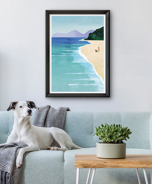 plakaty Plakat Morski spacer z psem
