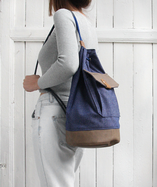  worek plecak - navy blue &brown&stripes- elfagado