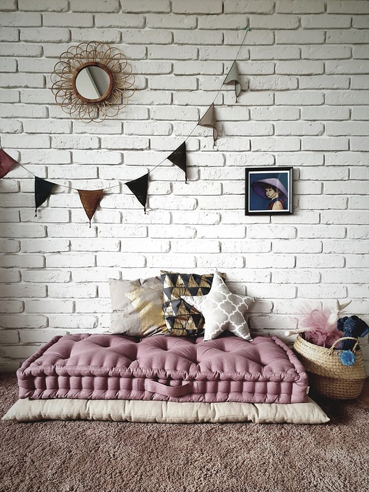 tekstylia - różne Materac lniany duży pikowany 120x60RÓŻ