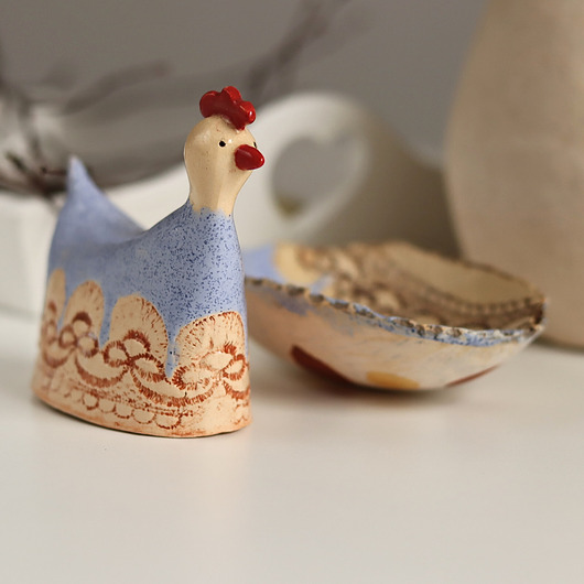 ozdoby wielkanocne Wielkanocna kurka i miseczka ceramika zestaw