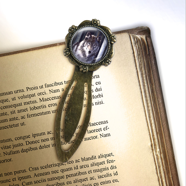 zakładki do książek Zakładka do książki - Szary wilk - klips, brąz