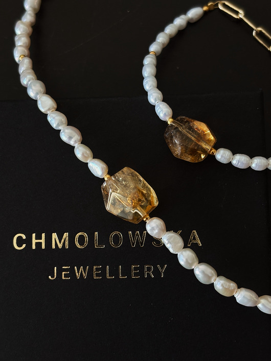 złote naszyjniki Naszyjnik z pereł naturalnych Cytryn