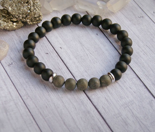 biżuteria męska Męska bransoletka :: PIRYT matowy & onyks