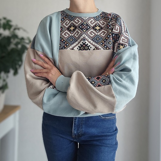 bluza bez kaptura damska Bluza patchwork - Aztec Mosaic - One of a kind - oversize