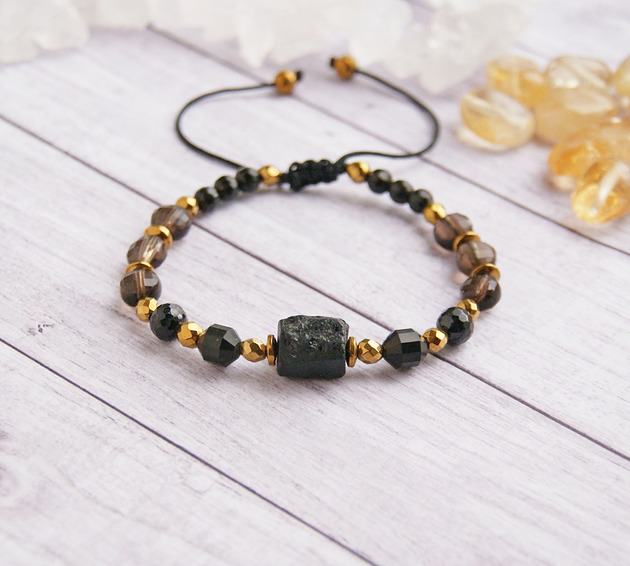 bransoletki z kamieni naturalnych OCHRONNA bransoletka - turmalin, obsydian, kwarc