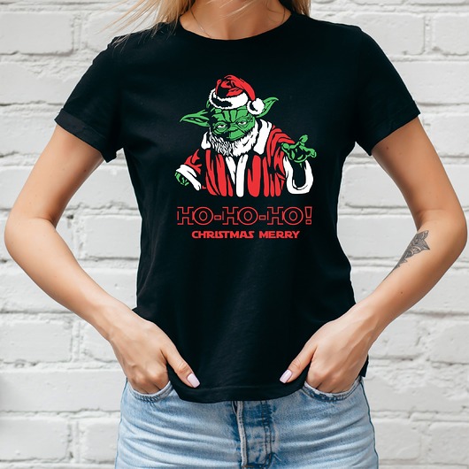 t-shirt damskie Koszulka damska organiczna Yoda Christmas