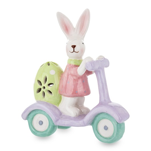 ozdoby wielkanocne Dekoracja - króliczka na hulajnodze 14,2x5,5x12 cm z zieloną pisanką