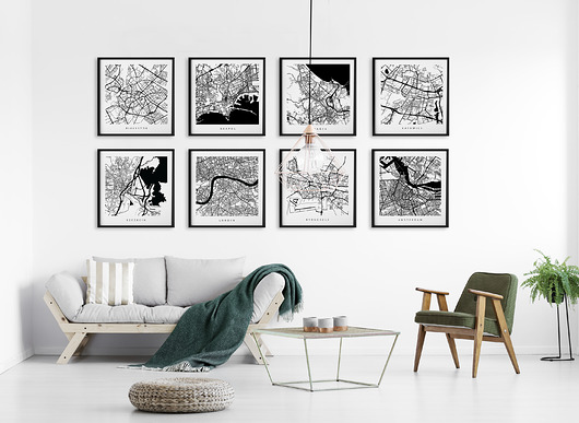 8 MIAST - galeria map - wybierz kolory i miasta PLAKATY GEOMETRYCZNE