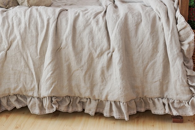 koce i narzuty lniana narzuta z falbaną natural