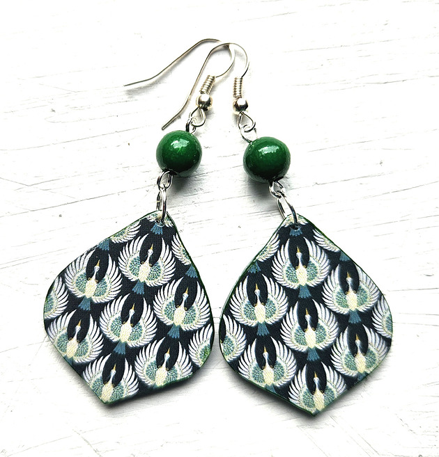 kolczyki drewniane Żurawie zielone