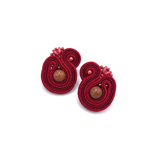kolczyki soutache Kolczyki sutasz bordowe sztyfty Largo z piaskiem pustyni małe lekkie