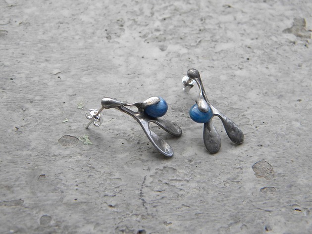 kolczyki wire wrapping Kianit   - sztyfty