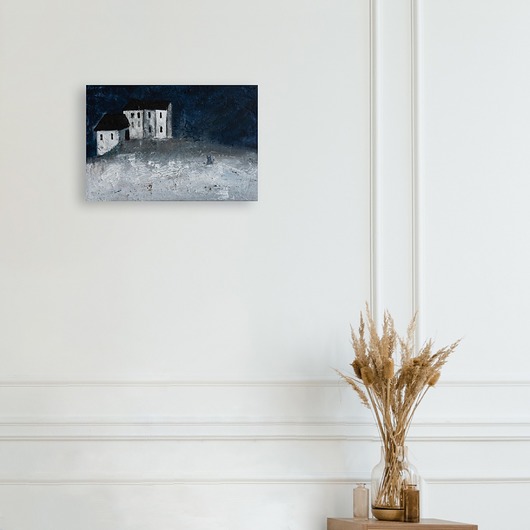 obrazy ORYGINAŁ. Obraz na płótnie - Dom i kot 20x30 cm